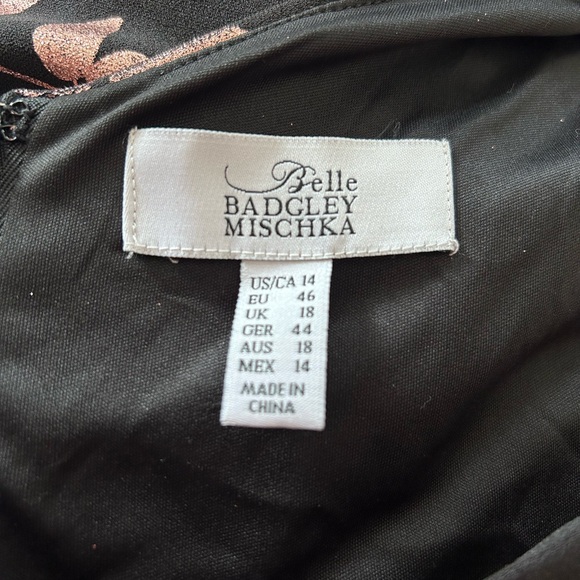 Badgley Mischka Foil Rose Gold Rose Print Dress size 12 - Picture 5 of 5